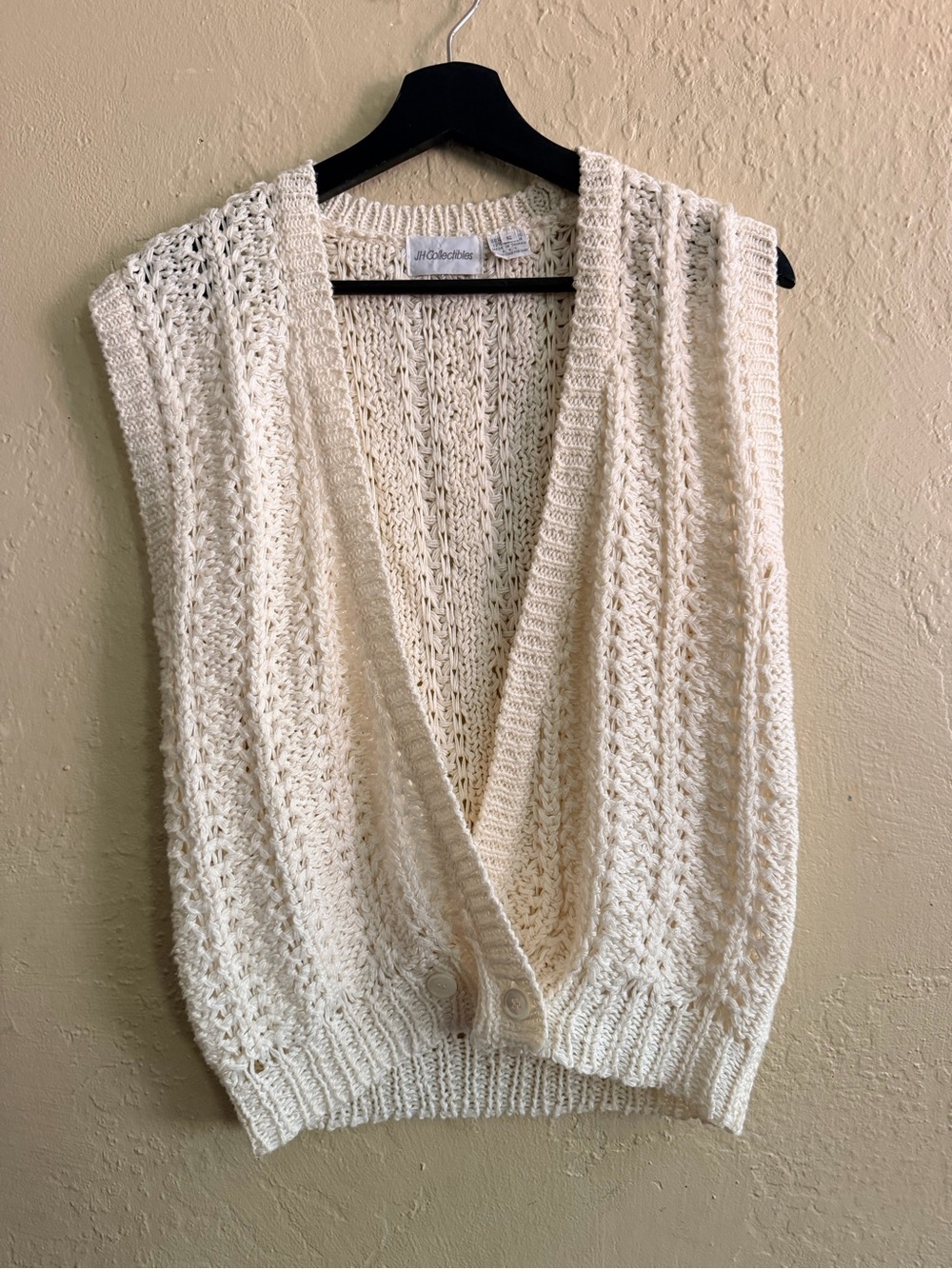 JH Collectibles Cream Open-Knit Button Front Vest